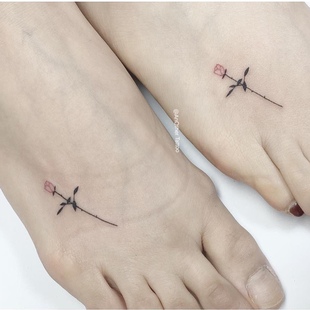 AnOther tattoo彩色玫瑰细线条ins风脚踝手腕纹身贴防水买一送一