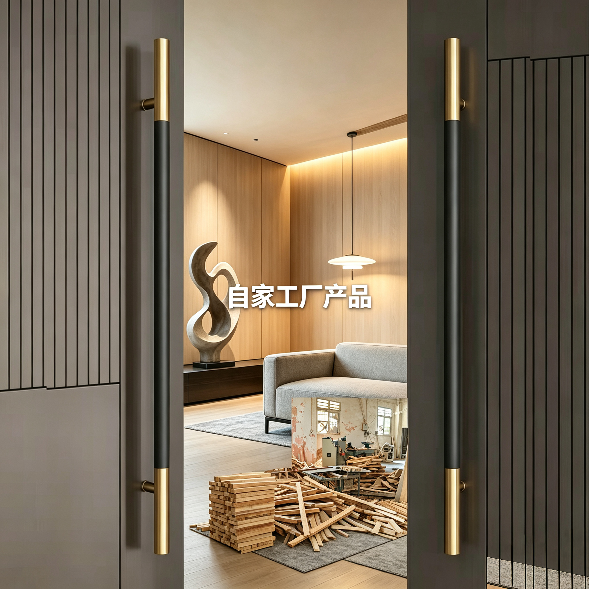 玻璃门钛金玫瑰金中间木头实木拉手木门KTV推拉门大门把手大拉手