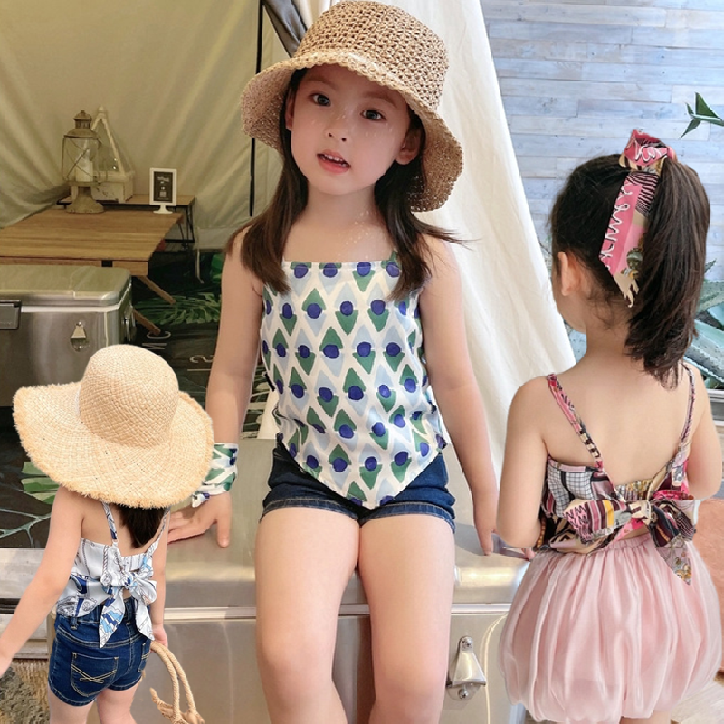 女童吊带衫个性潮牌韩版夏季洋气女宝丝滑锦缎弹力清凉小肚兜上衣