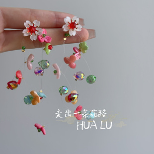 HUALU-恰逢花开~彩色多巴胺夏日花朵度假风耳环蚊香盘耳夹项链女