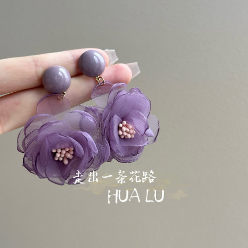 温柔气质雪纺橄榄绿复古浪漫耳环