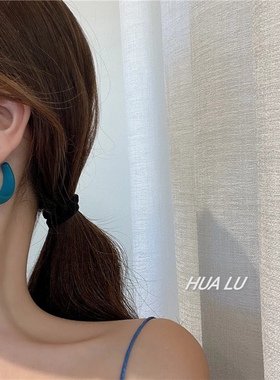 HUALU-海棠色 小众蓝绿色显脸瘦的耳环复古显白港风气质耳环耳夹