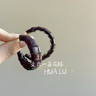 HUALU-城市猎人~复古港风棕色耳圈安可拉红色皮质c型秋冬耳环耳夹