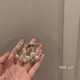 HUALU 碎银配珍珠 轻奢小众设计珍珠耳圈韩系时髦耳环蚊香盘耳夹