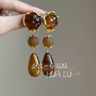 时髦中古感 HUALU 古董vintage复古宫廷风轻奢高级感夸张耳环耳夹