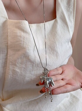 HUALU～银色小马～韩系ins风女高级感小众长款毛衣链日常百搭项链