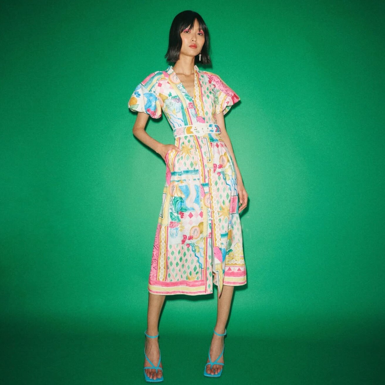 澳大利亚轻奢RV泡泡袖收腰连衣裙