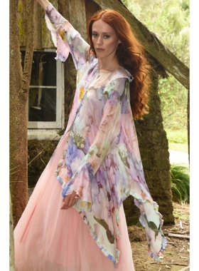 澳洲高端设计师TC 女款 法式复古荷叶边花卉飘带雪纺衫 上衣