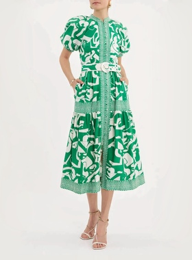 澳大利亚轻奢RV 女款 Buttercup 有机棉质复古印花泡泡袖连衣裙