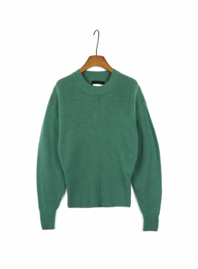 法系IM 主线 100%羊绒 绿色 复古蝙蝠袖圆领套头柔软针织衫 毛衣
