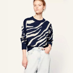 Zebra复古斑马纹圆领针织衫 法系IM Glenn 羊驼毛 毛衣 女款