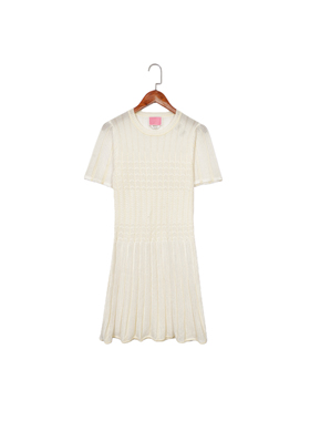 纽约轻奢KS 女款 扇贝提花圆领短袖针织连衣裙 两色