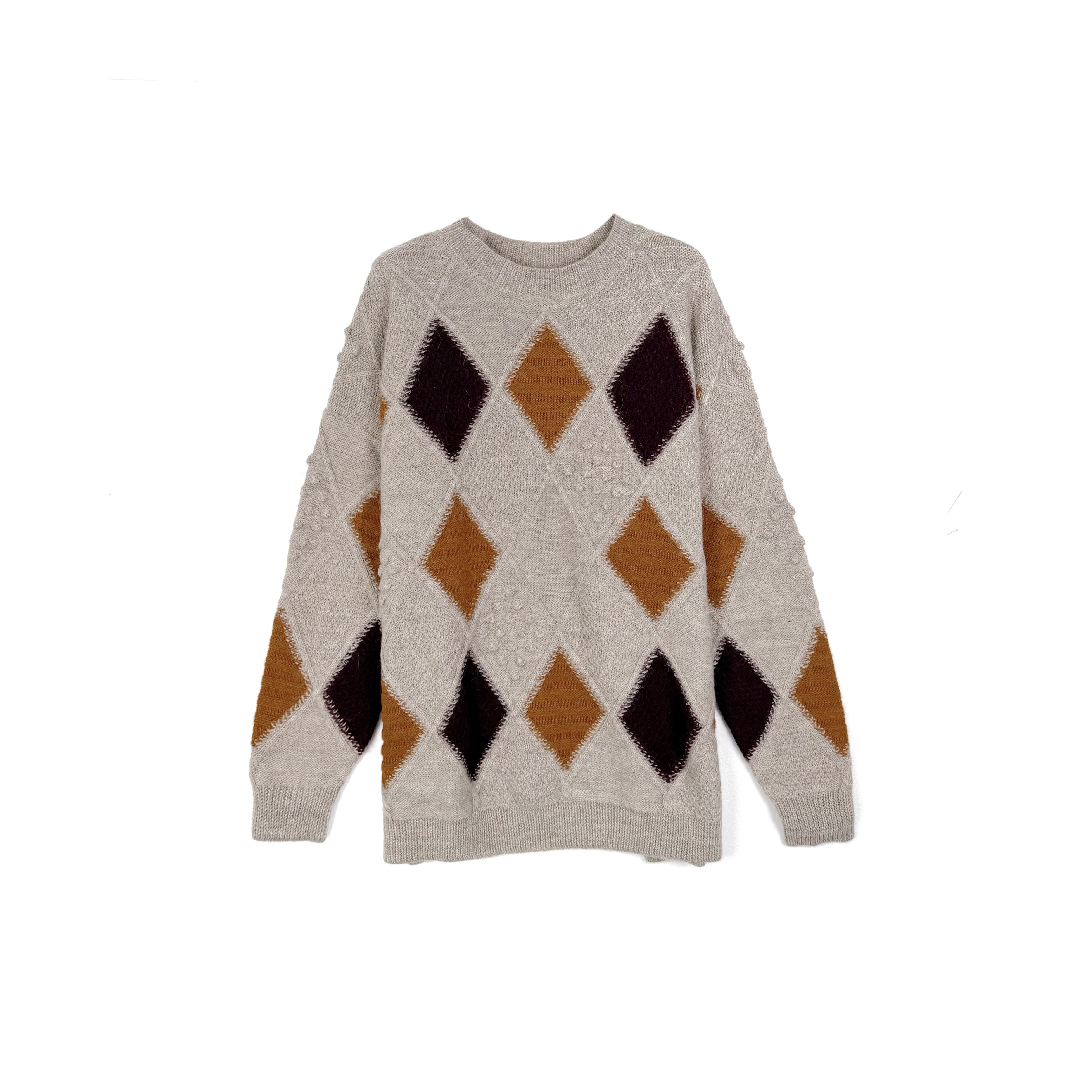 法系IM复古菱格纹提花针织衫