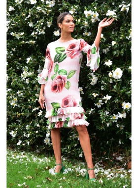 澳洲高端设计师TC 女款 $699法式复古花卉叠层荷叶边薄纱连衣裙