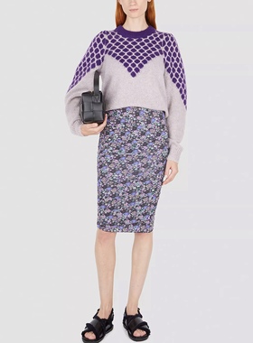 法系IM 主线 女款 马海毛 紫色拉绒提花圆领针织衫毛衣