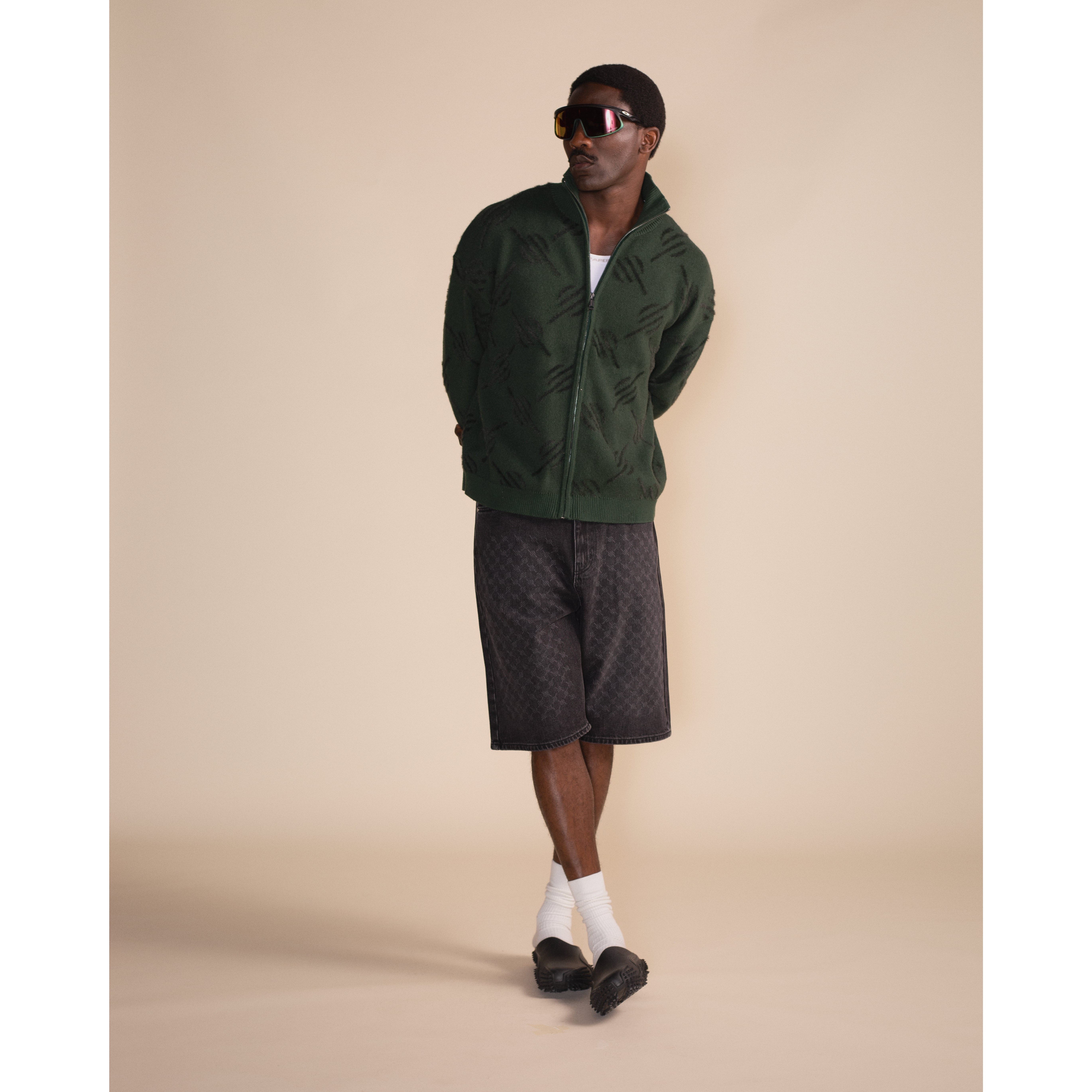 荷兰轻奢街头DP 男款 复古老花拉链立领针织开衫 毛衣外套