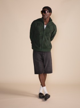 荷兰轻奢街头DP 男款 复古老花拉链立领针织开衫 毛衣外套