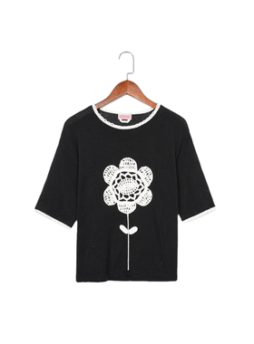 纽约轻奢KS 女款 立体花朵撞色短袖针织衫