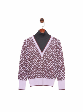 纽约轻奢KS 女款 复古四叶草提花拼接假两件针织衫 毛衣