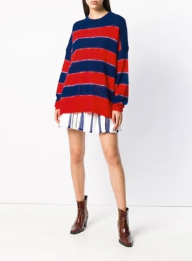 法系IM 女款 马海毛 REECE 复古条纹撞色圆领针织衫毛衣