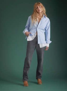 美系AE 复古高端线 女款 Slouch 灰黑色低腰阔腿直筒牛仔裤