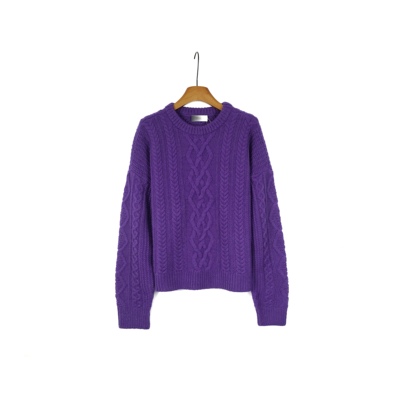 法系IM扭绳粗针短款针织衫毛衣