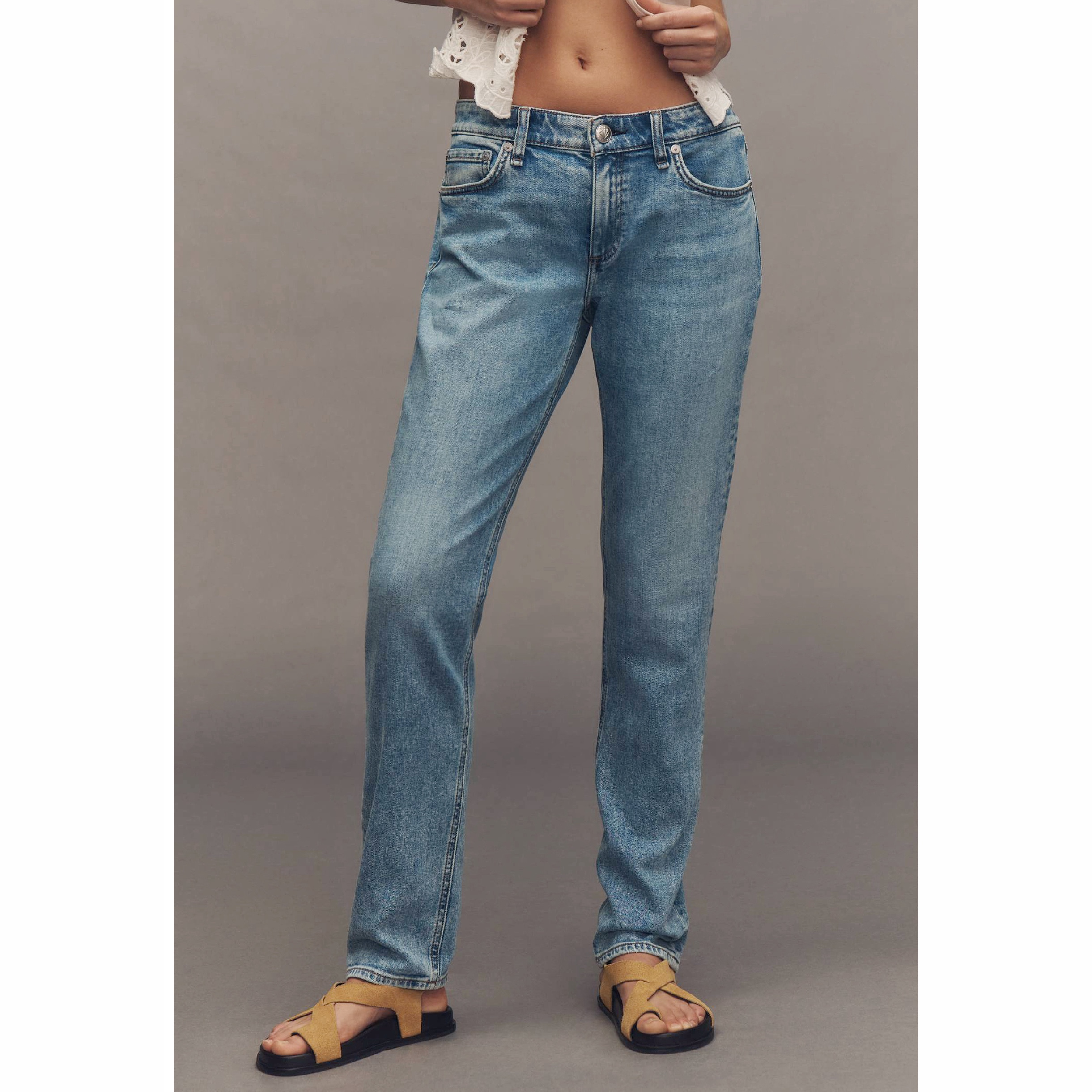 纽约轻奢R&B做旧低腰修身牛仔裤