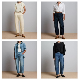 美系AE 复古高端线 女款 Barrel 棉质中腰弯刀九分牛仔裤 多色