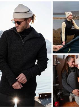 无性别 挪威户外UL 羊毛混纺 复古半高拉链提花针织衫 毛衣