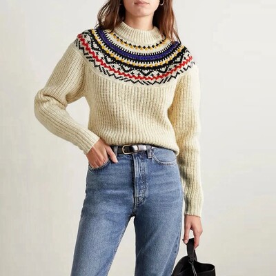 法系IM 女款 $595 Gil 费尔岛提花羊毛混纺针织衫 毛衣