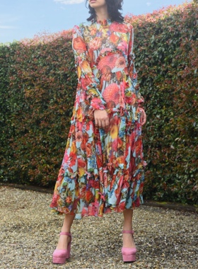 澳洲高端设计师TC 女款 $899 复古荷叶边立领花卉印花连衣裙