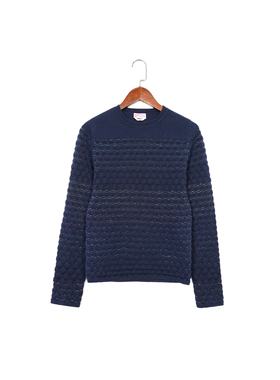 纽约轻奢KS 女款 藏蓝色 复古扇贝提花亮丝针织衫 毛衣