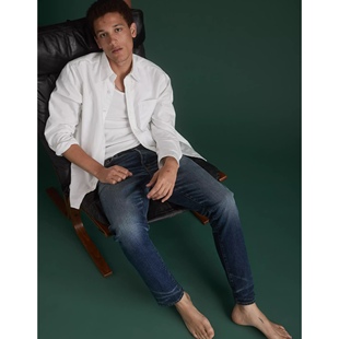 美系AE 复古高端线 男款 Slim赤耳布边蓝色修身直筒牛仔裤