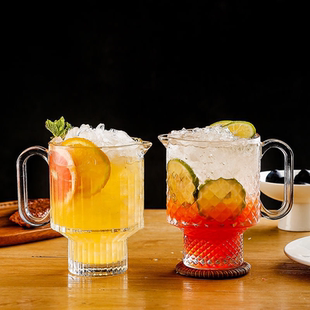 ins网红餐厅玻璃杯新款带把可叠水果茶杯奶茶店玻璃热饮茶果汁杯