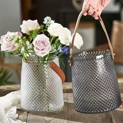 美式北欧手提玻璃花瓶简约水培鲜花插花瓶创意家居装饰品客厅摆件