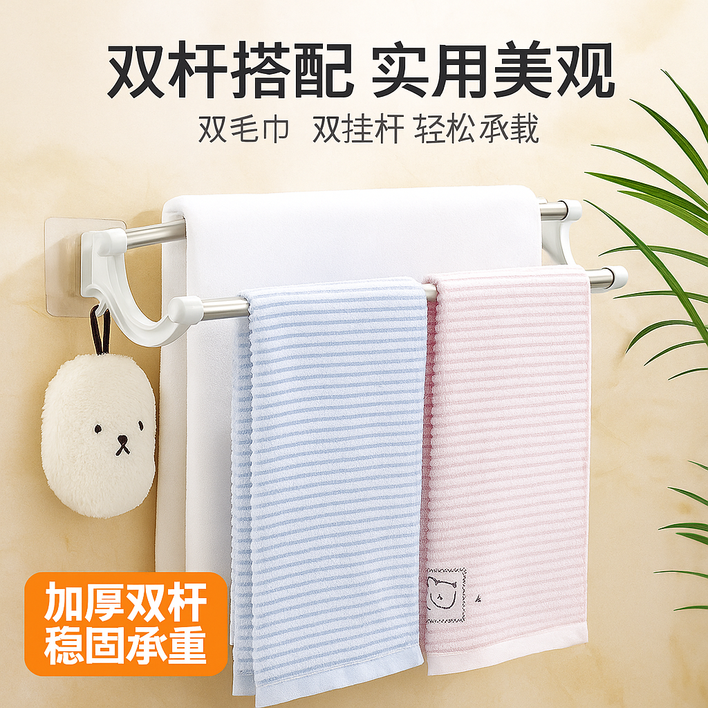 卫生间置物架2层免打孔浴室毛巾架不锈钢三层洗手间壁挂卫浴挂件