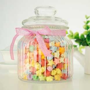 包邮欧式大号条纹密封罐许愿瓶幸运星玻璃瓶漂星星瓶星星罐子