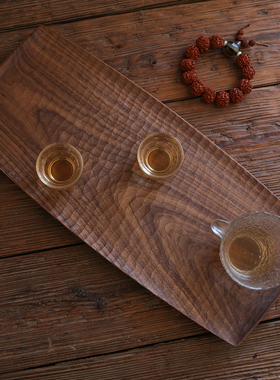 不凡木逸黑胡桃中式长方形茶盘樱桃木手工雕刻整木托盘单层干泡台