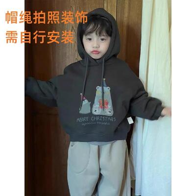 男童卫衣秋冬装加绒连帽打底衫