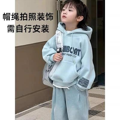 男童加绒卫衣儿童秋冬装2025新款韩版女童保暖连帽上衣洋气时髦潮