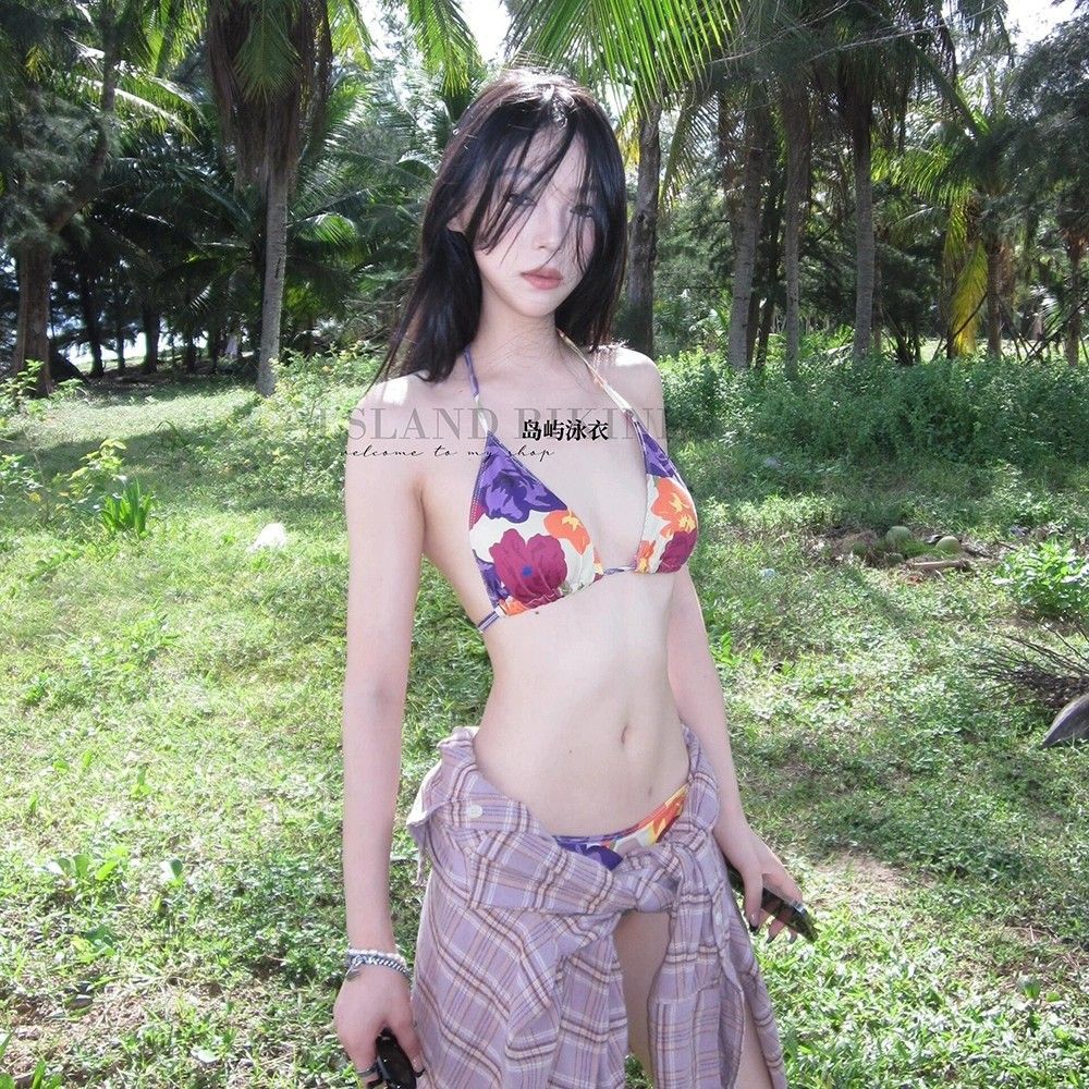 甜辣妹性感拍照好看泳衣女2024秋冬新款设计感小众印花比基尼泳装