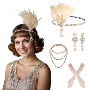 1920s化妆舞会黑色羽毛头戴女万圣节派对头带发带亚马逊热销现货