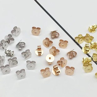 PT950铂金蝴蝶耳堵纯18K玫瑰金螺丝耳塞AU750白金黄金色耳钉配饰