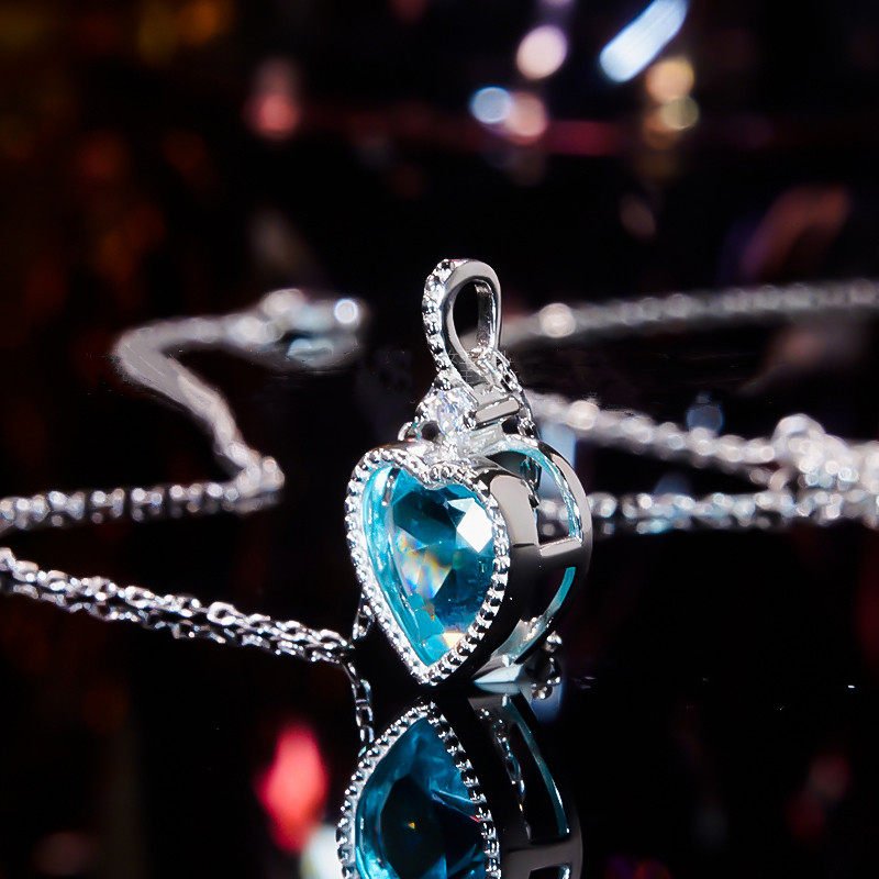 PT950纯铂金美国进口D色莫桑石爱心项链纯银蓝宝石2克拉锁骨链潮