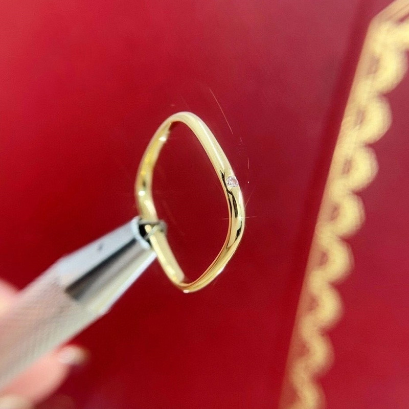 18K黄金D色莫桑石单钻方形戒指小众设计时尚简约情侣指环叠带精致