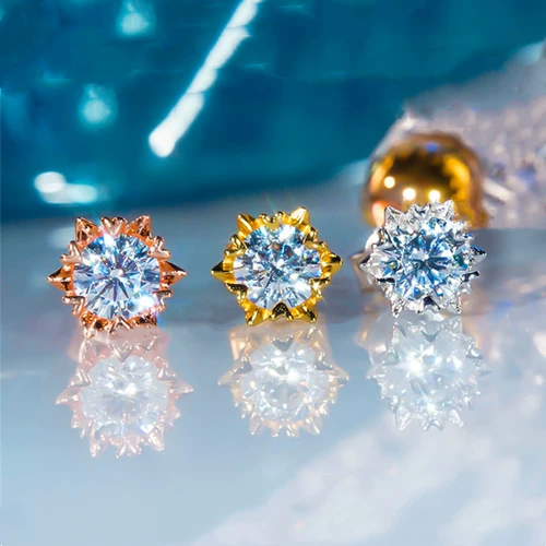 Платиновые золотые серьги, платина 950 пробы, со снежинками, 18 карат, розовое золото