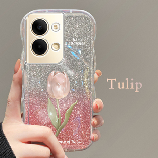 OPPOReno9手机壳Reno10/8/pro/+/7/6/5/4/se/3/2/z全包波浪边女透明软硅胶磨砂防摔外壳套郁金香