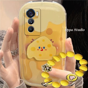 iqoo5手机壳iqoo5pro可爱黄色奶酪卡通防摔硅胶软女创意全包气垫保护套