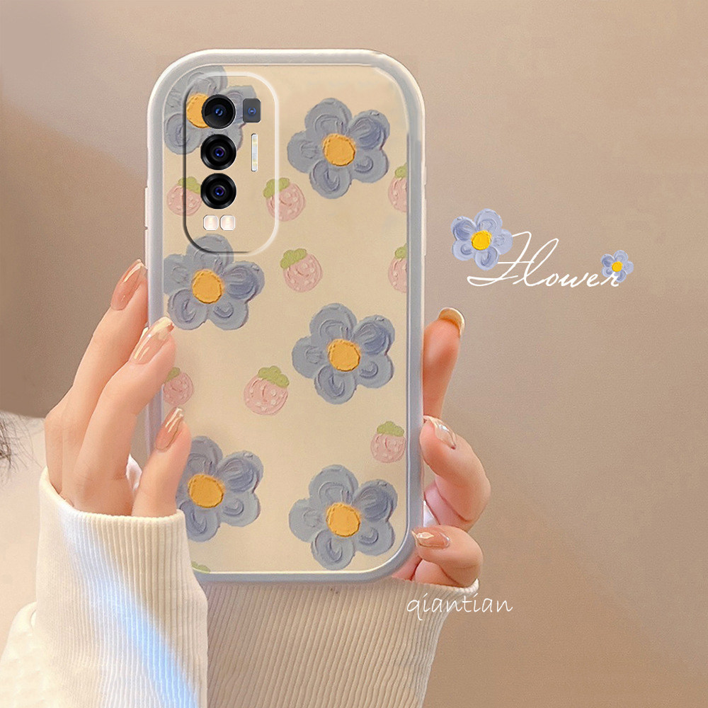 OPPO Reno5Pro手机壳+创意oppo Reno5可爱全包闺蜜防摔蓝花潮清新