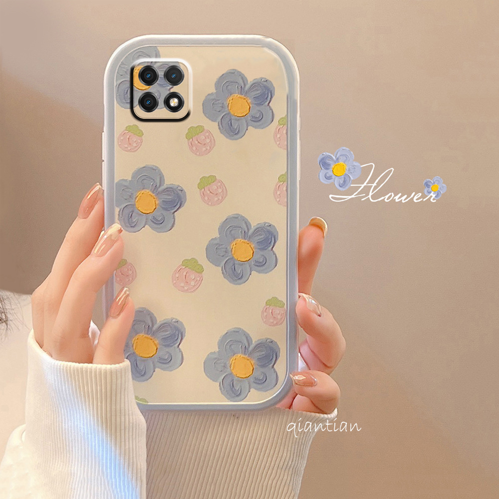 oppoReno4se手机壳创意可爱oppo Reno4pro全包闺蜜Reno4防摔蓝花